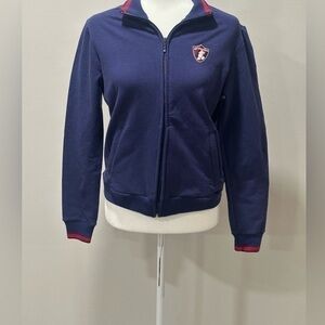 Classic Navy Varsity Jacket with Red Trim